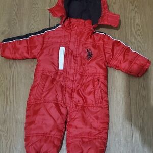 U.S. Polo Assn. Red Hooded Snowsuit with Logo